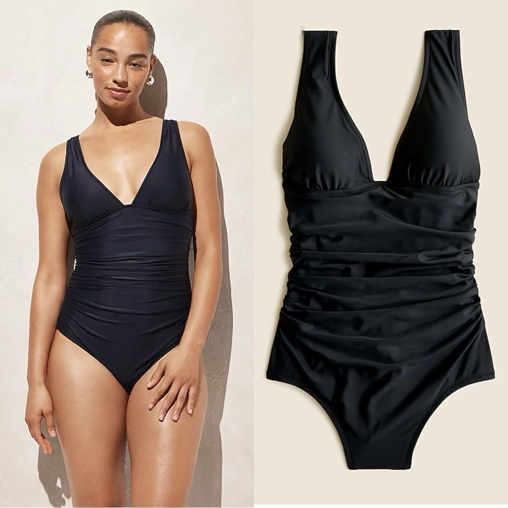 NWT J CREW Ruched V-neck one-piece swimsuit in black